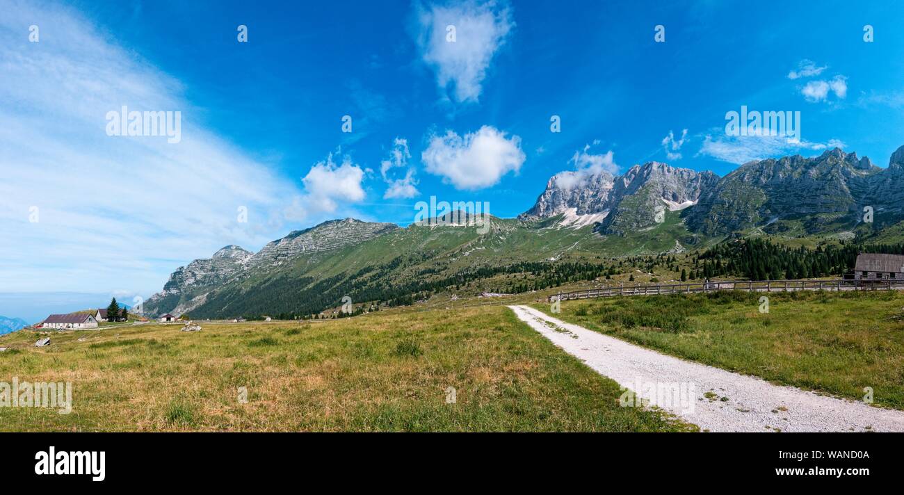 Mountain panorama of the Montasio plateau, Italy Stock Photo