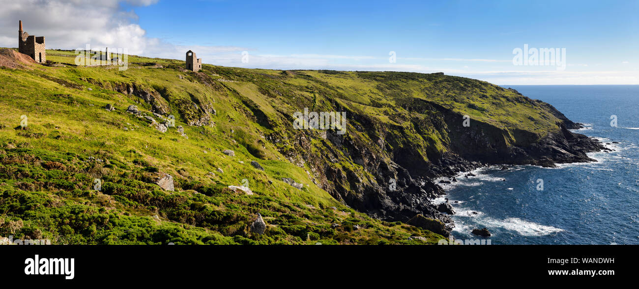 West Wheal Owles Cargodna Mine tine mine at Botallack with seaside cliffs on the Celtic Sea Cornwall England Stock Photo