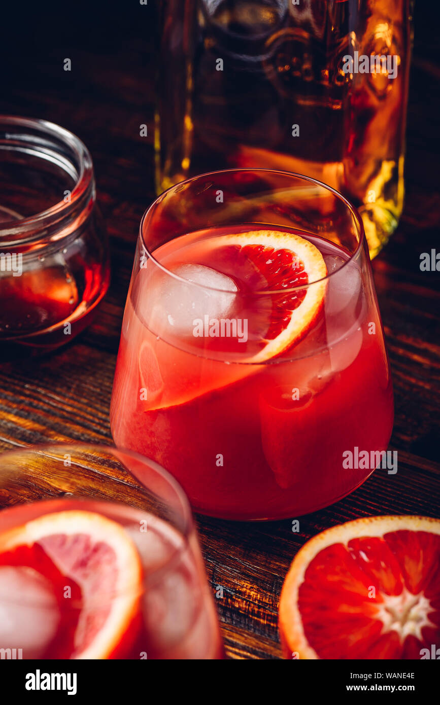 Whiskey sour cocktail with aged bourbon, blood orange juice and simple syrup Stock Photo Alamy