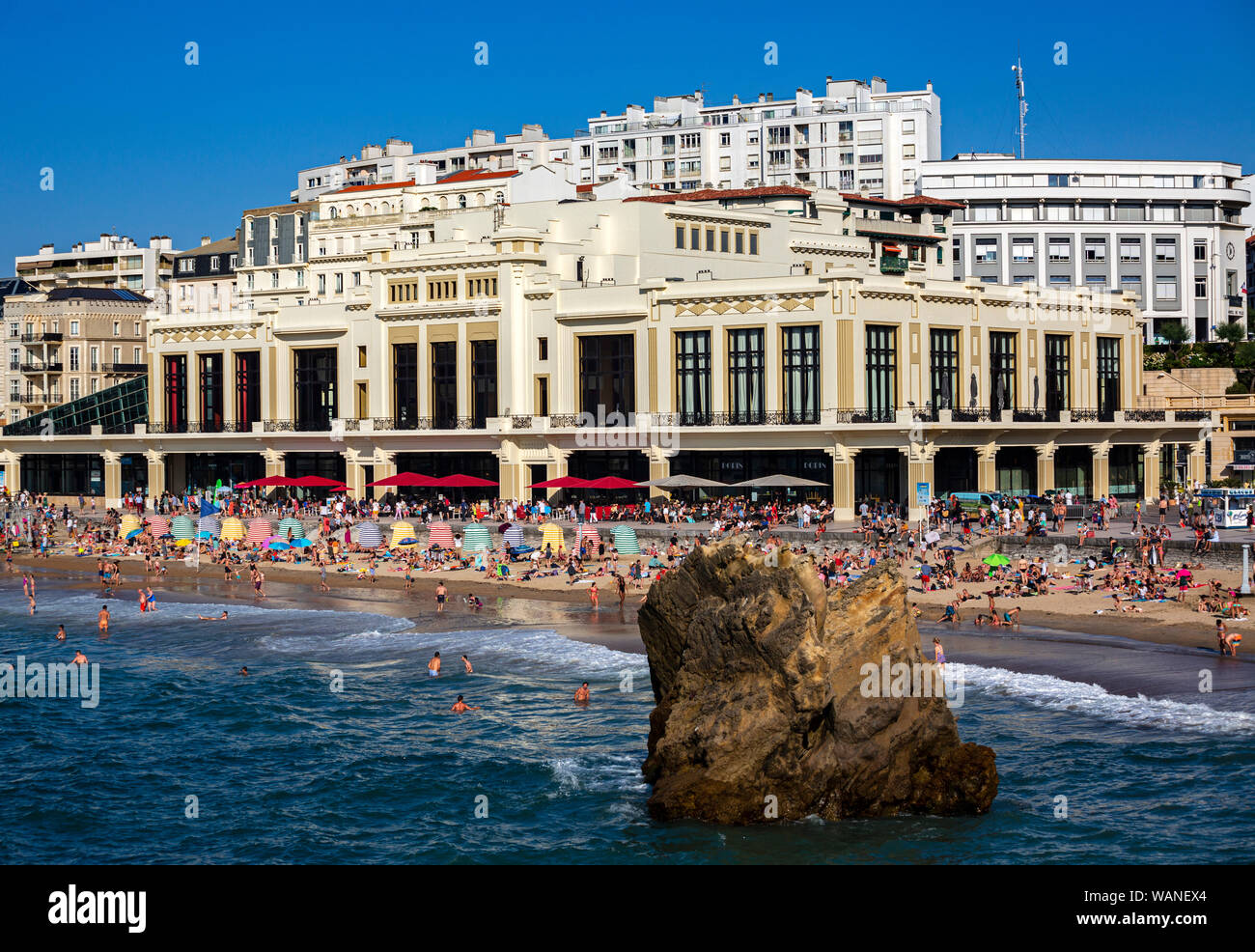 The Municipal Casino and the Big Beach of Biarritz (Atlantic Pyrenees - France). This space greets the G7 Summit 2019 from the 24th to 26th August. Stock Photo