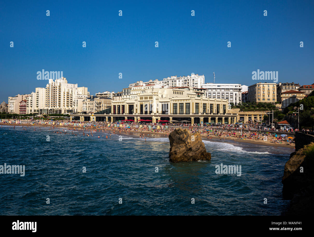 The Municipal Casino and the Big Beach of Biarritz (Atlantic Pyrenees - France). This space greets the G7 Summit 2019 from the 24th to 26th August. Stock Photo