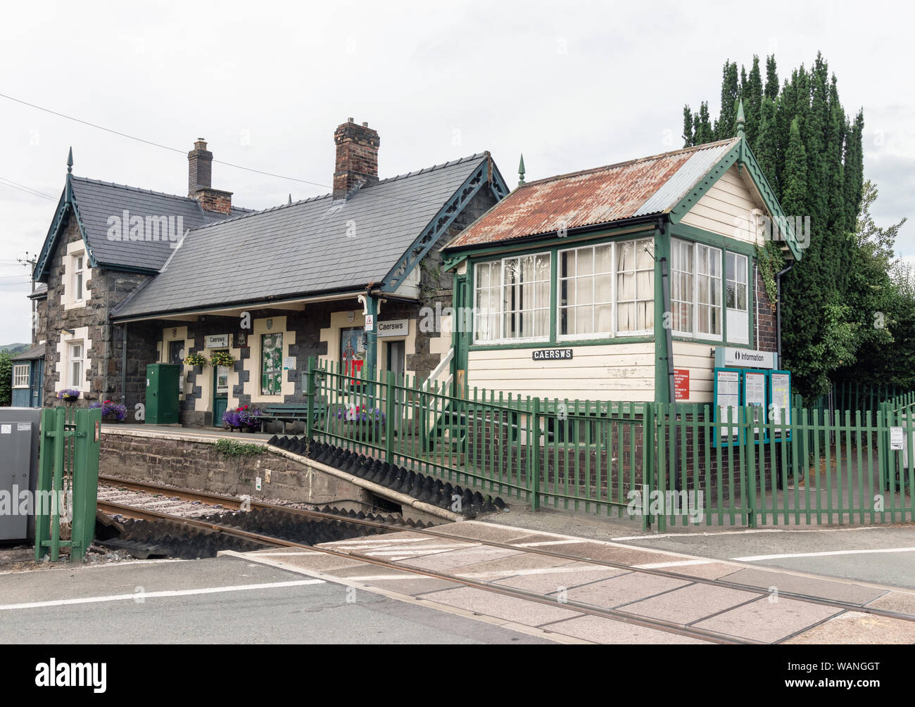 Caersws / Wales, UK - July 26th 2019 - Caersws train station in Powys, mid-Wales Stock Photo