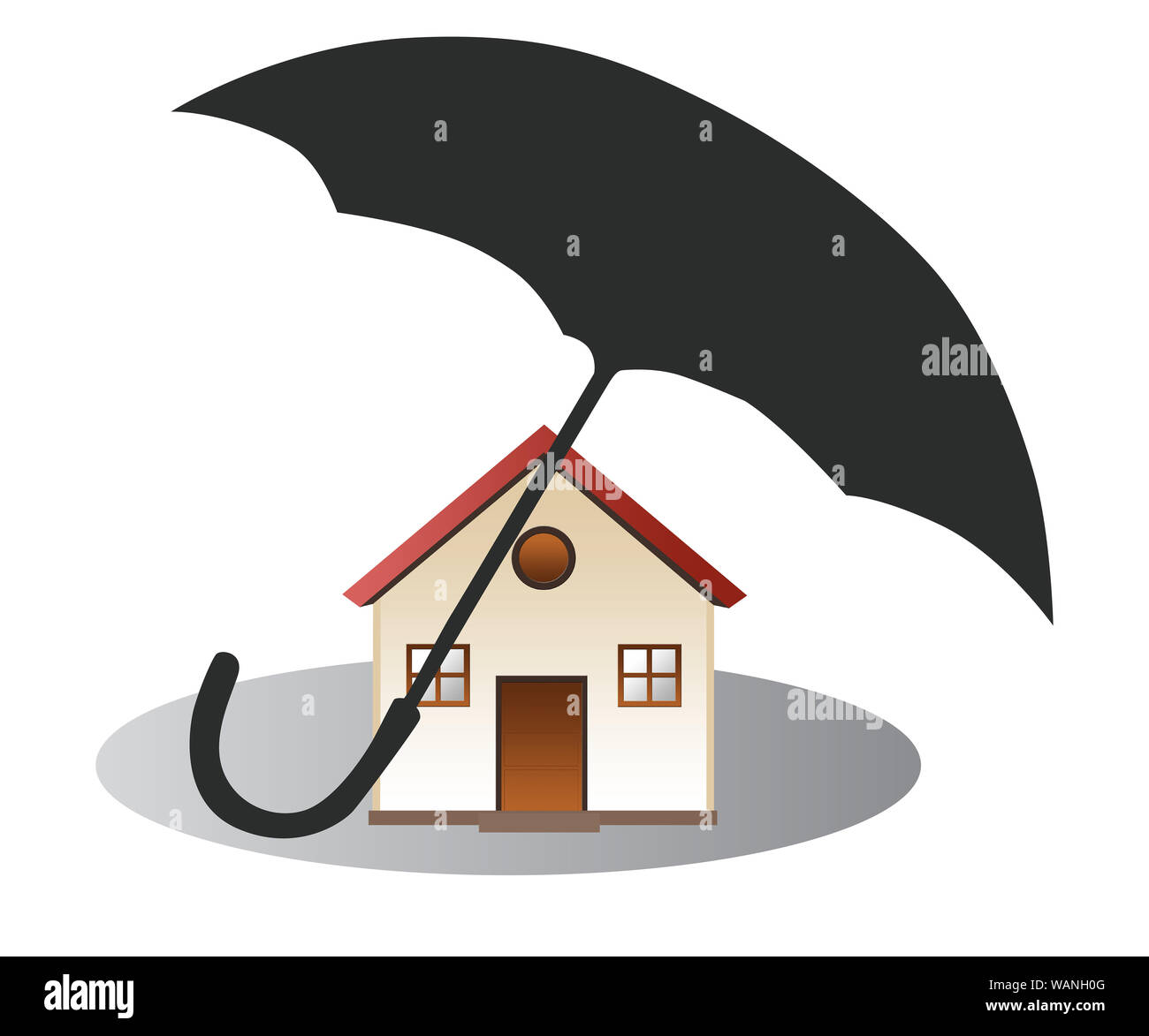 Umbrella covering the house isolated on white background Stock Photo