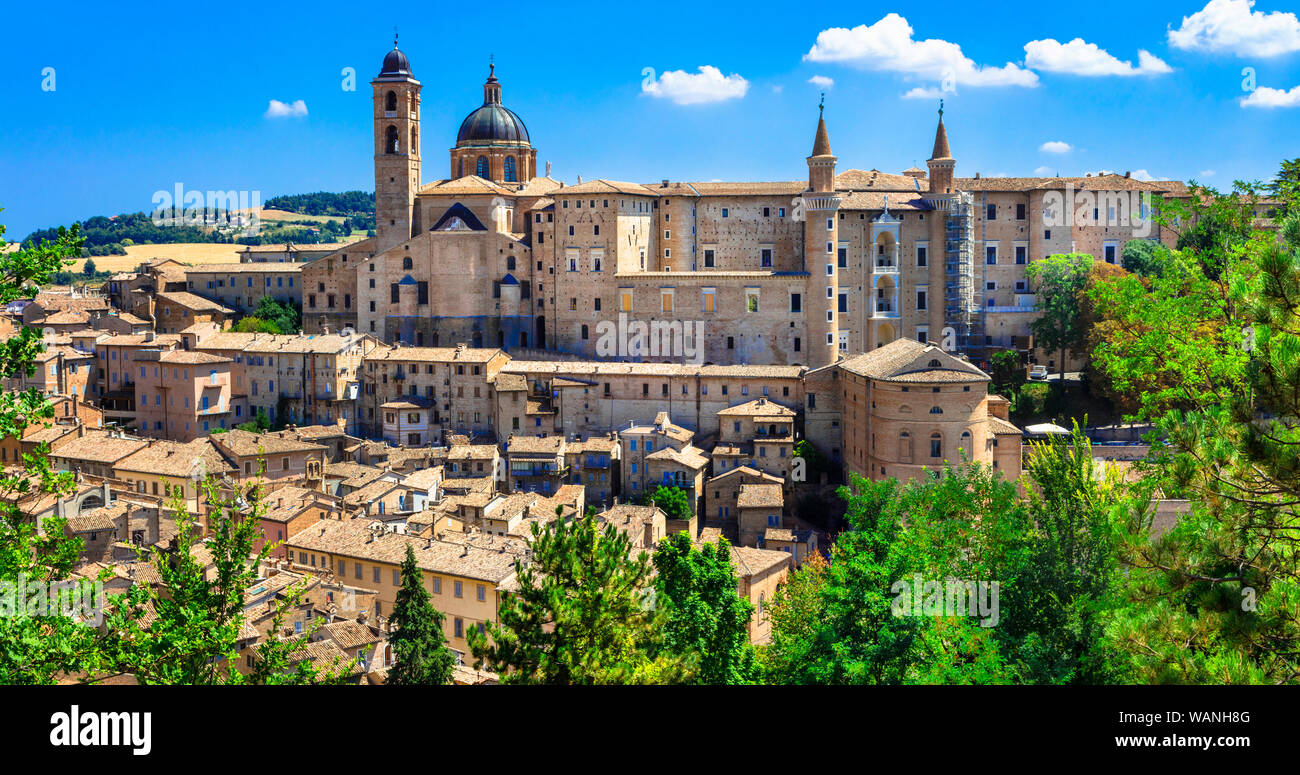 Beautiful Urbino medieval town,view with houses and cathedral,Marche,Italy. Stock Photo