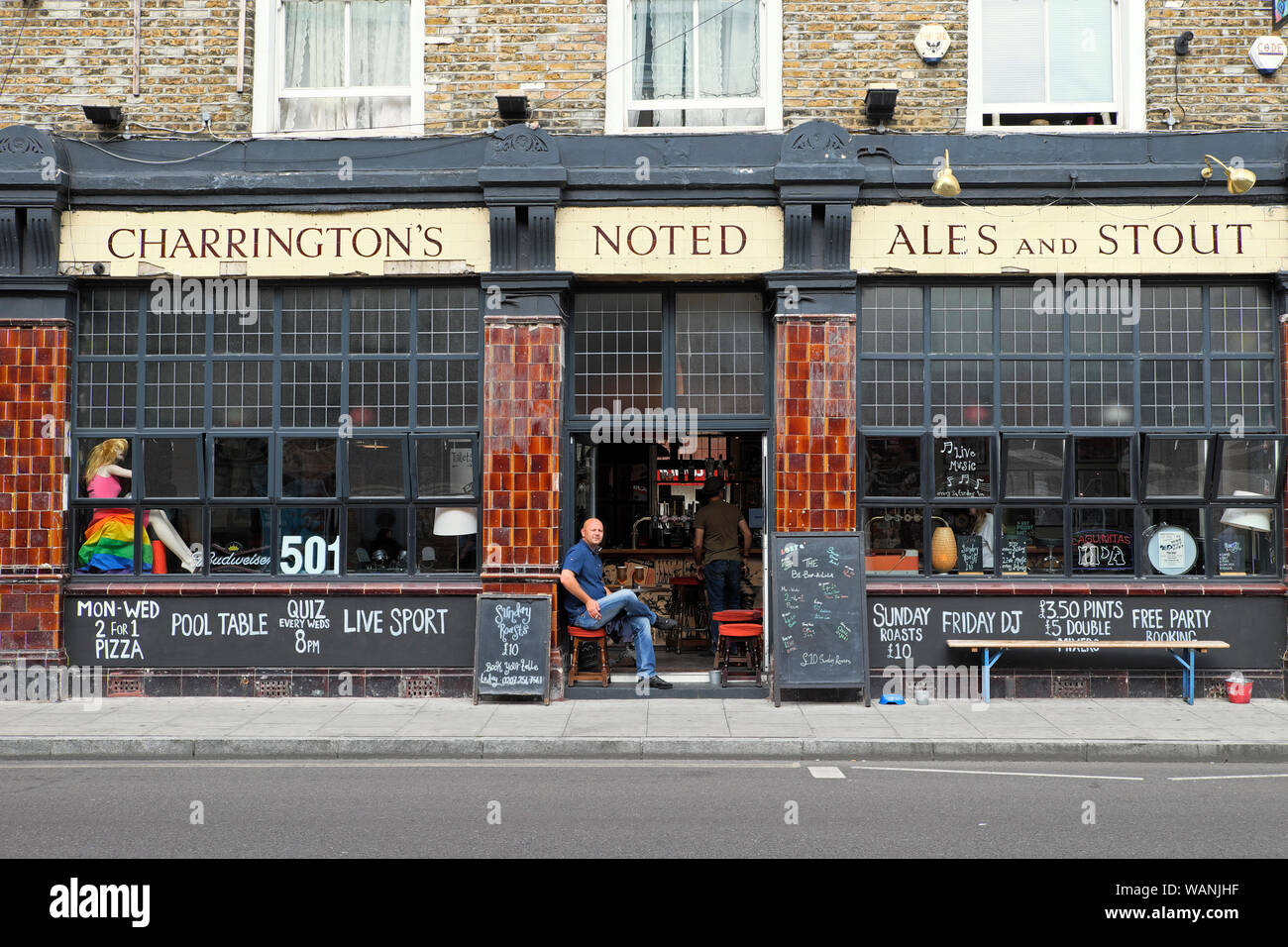 Charrington's pub exterior in Newington Green North London N16, England UK  KATHY DEWITT Stock Photo
