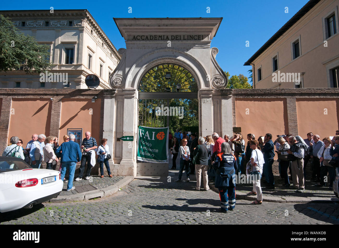 People in queue waiting to visit the Academy of Lincei (Villa Farnesina) during FAI Days in Rome, Lazio, Italy Stock Photo