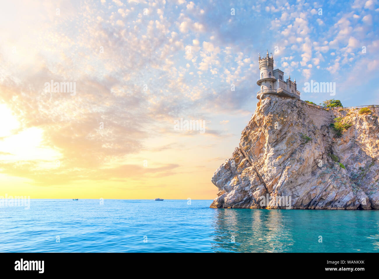 Beautiful sunrise at Swallow Nest in Crimea Stock Photo