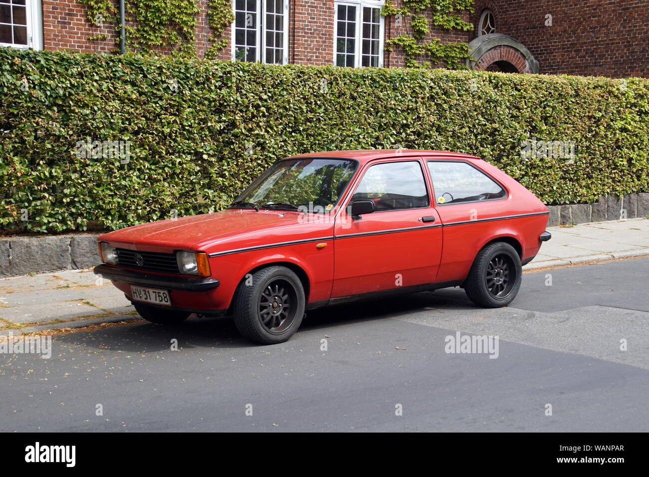 Riskilde, Denmark - July 19, 2019: Opel Kadett C City parked by the side of the road. Nobody in the vehicle. Stock Photo