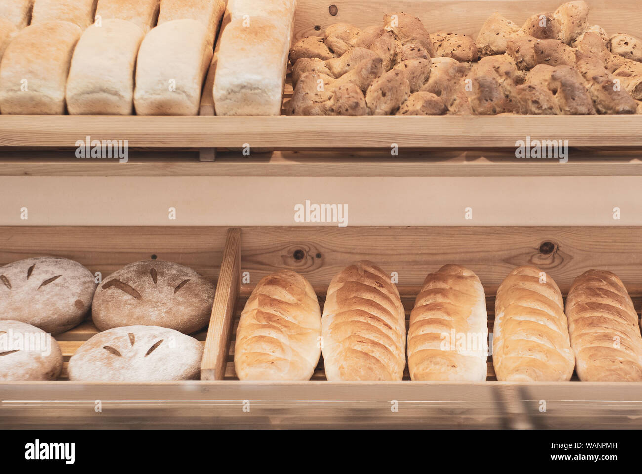 Background Shelves In A Bakery With Fresh Bread Of Different