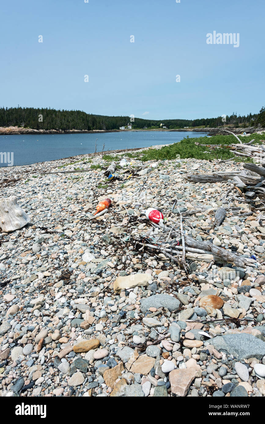 Lobster buoys washed up on Harvey's Beach, Eastern Point, Isle au Haut