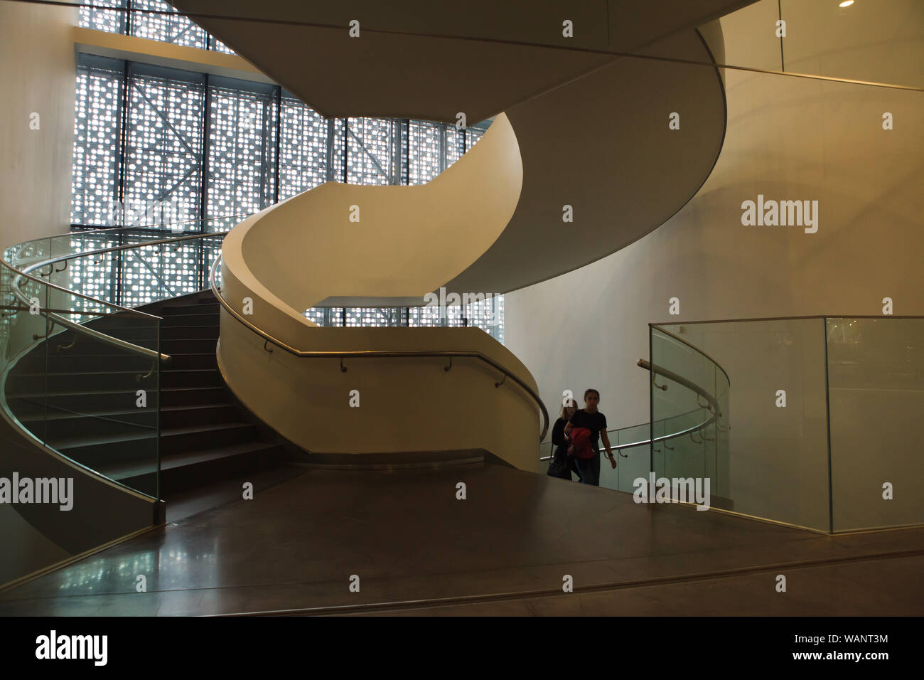 Spiral staircase in Boris Yeltsin's Museum in Yekaterinburg, Russia. The museum devoted to the first president of Russia runs in the Boris Yeltsin Presidential Centre also known as the Yeltsin Centre. Stock Photo