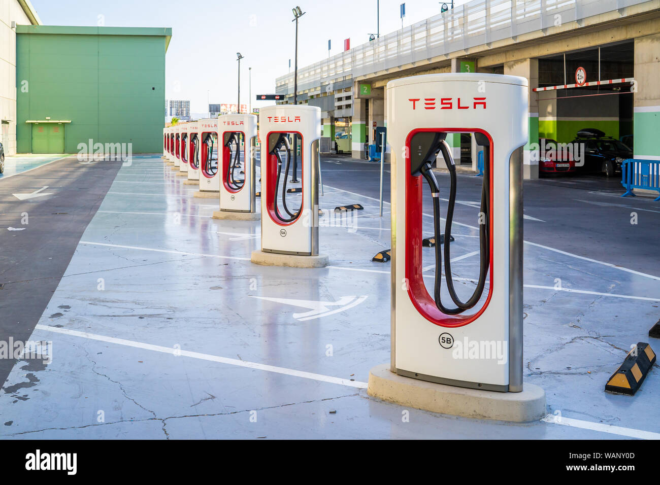 Oslo, Norway August 20, 2019 Tesla Supercharger station with 10