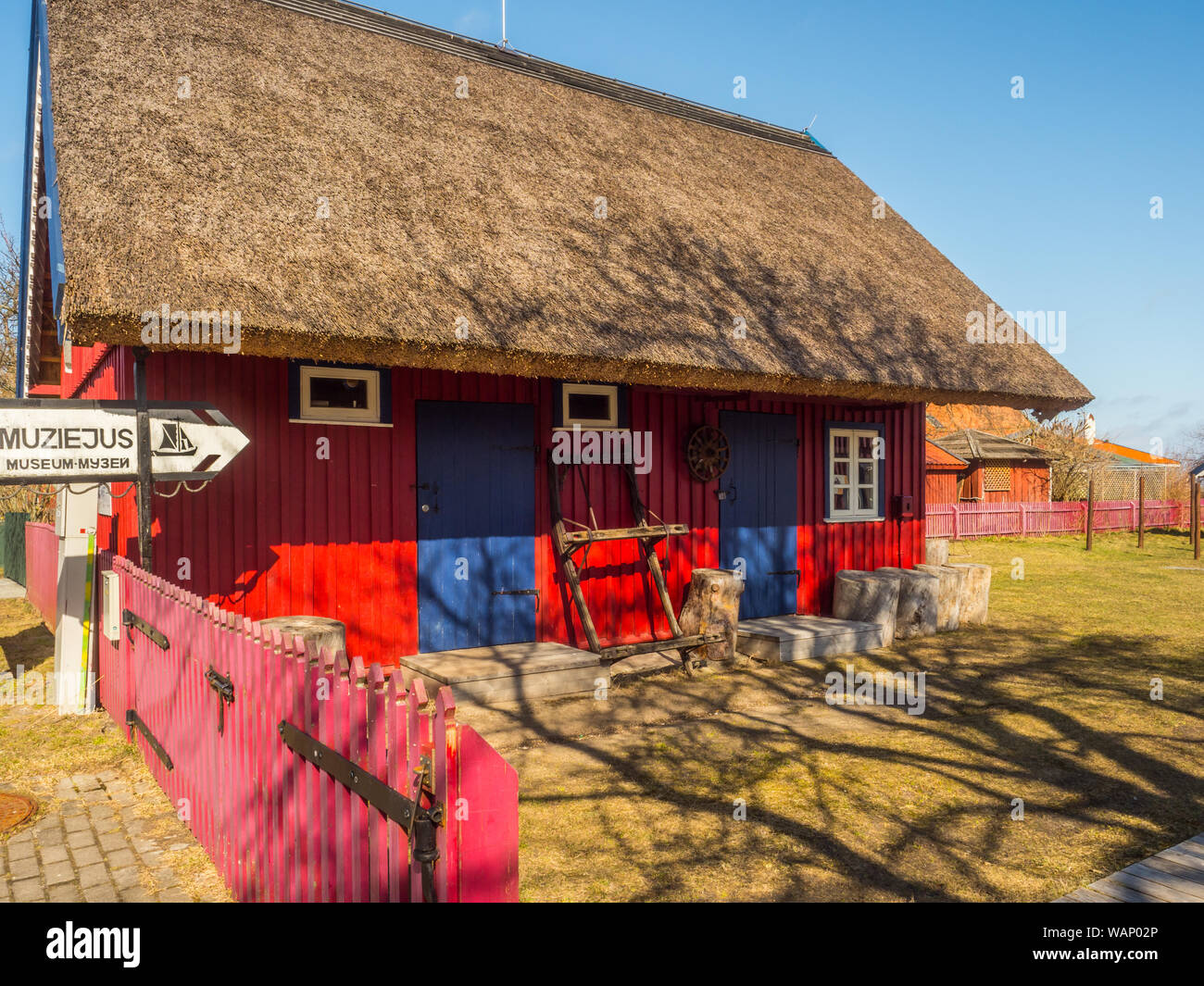 Nida, Lithuania - April 06, 2018: Nida Fisherman's Ethnographic  on the headland, National Park Curonian Spit, A nature reserve with forests and a lon Stock Photo