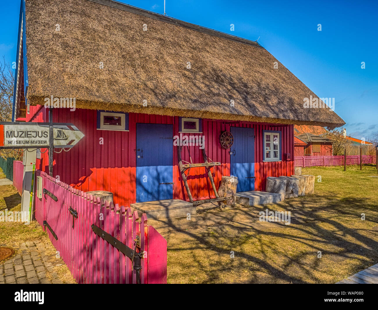 Nida, Lithuania - April 06, 2018: Nida Fisherman's Ethnographic  on the headland, National Park Curonian Spit, A nature reserve with forests and a lon Stock Photo