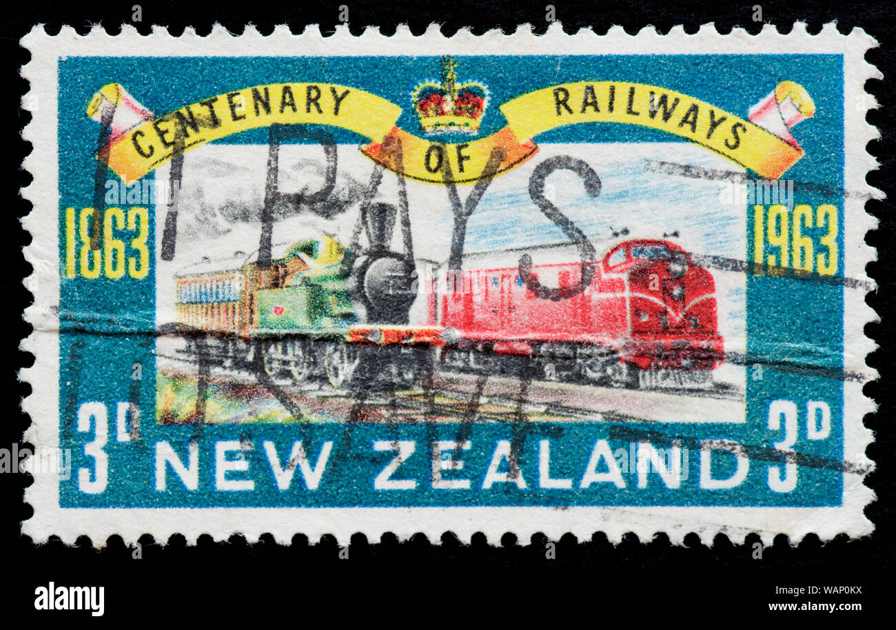 New Zealand Postage Stamp - 100 Years New Zealand Railways Stock Photo
