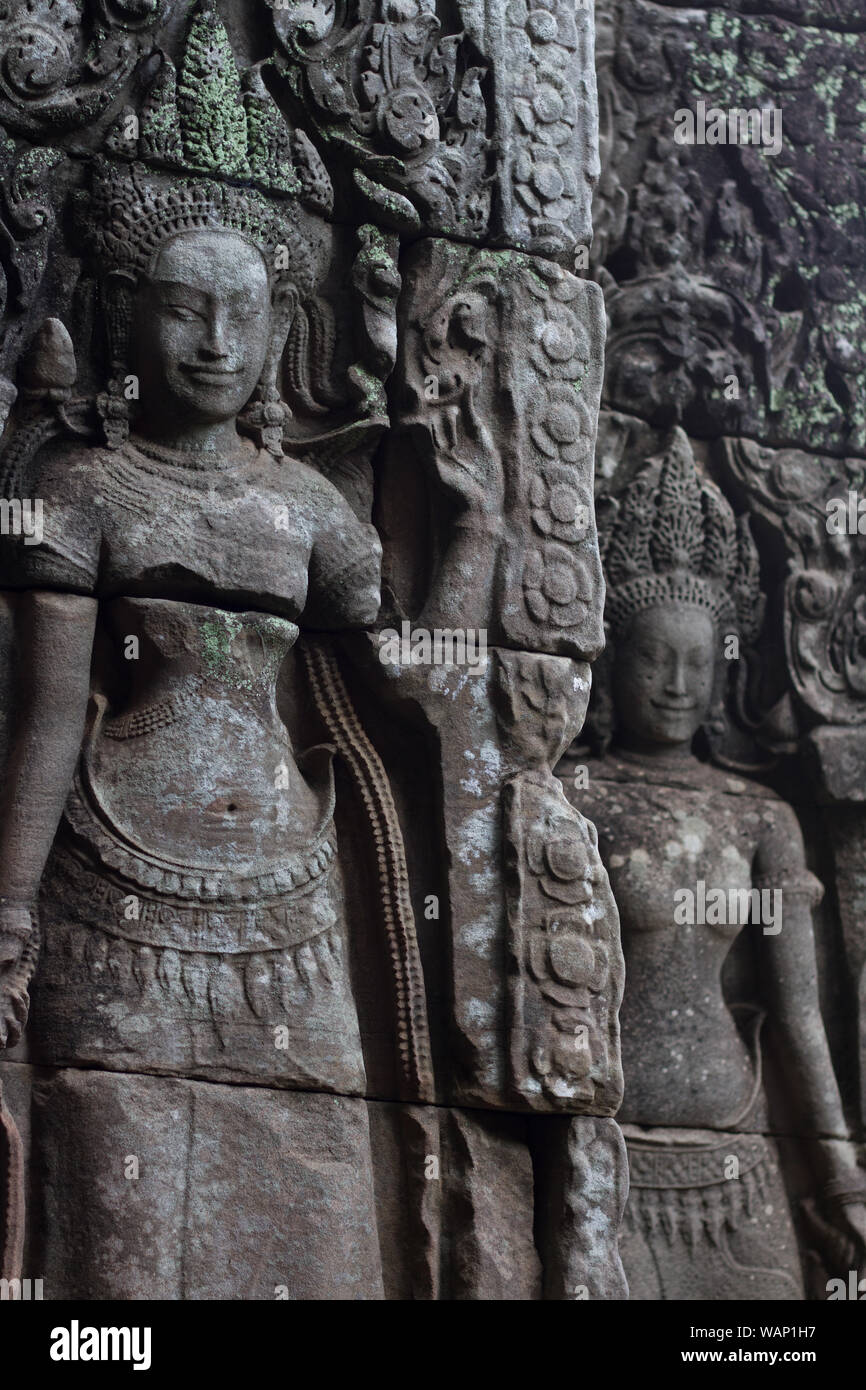 Stone faces in Ankgkor Wat, Cambodia, Bayon Temple Stock Photo