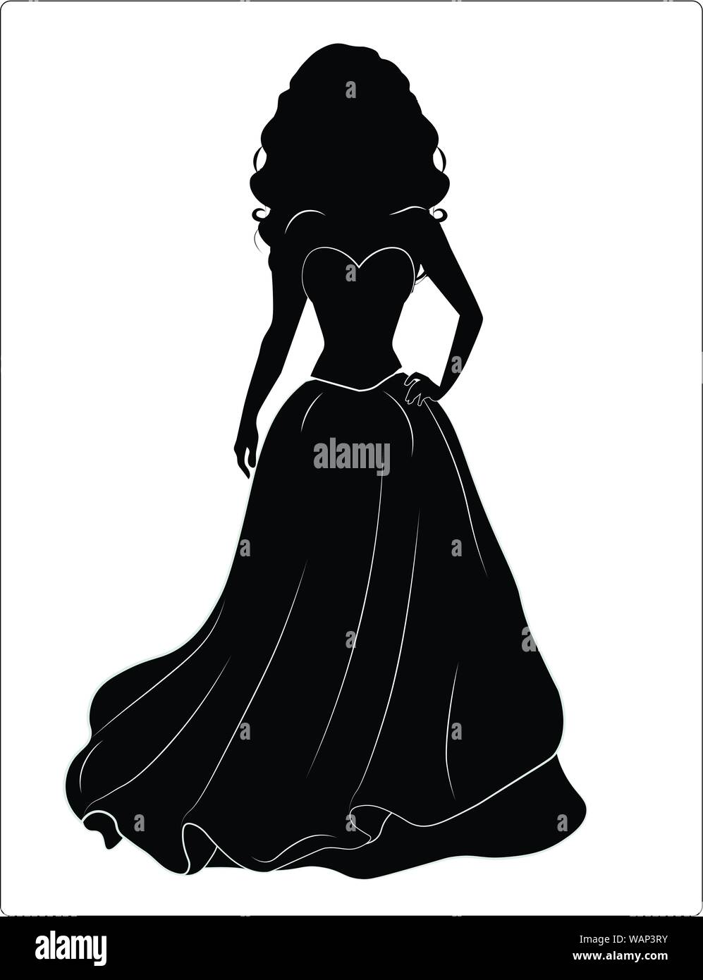 silhouette of the beautiful young bride in a magnificent wedding dress ...