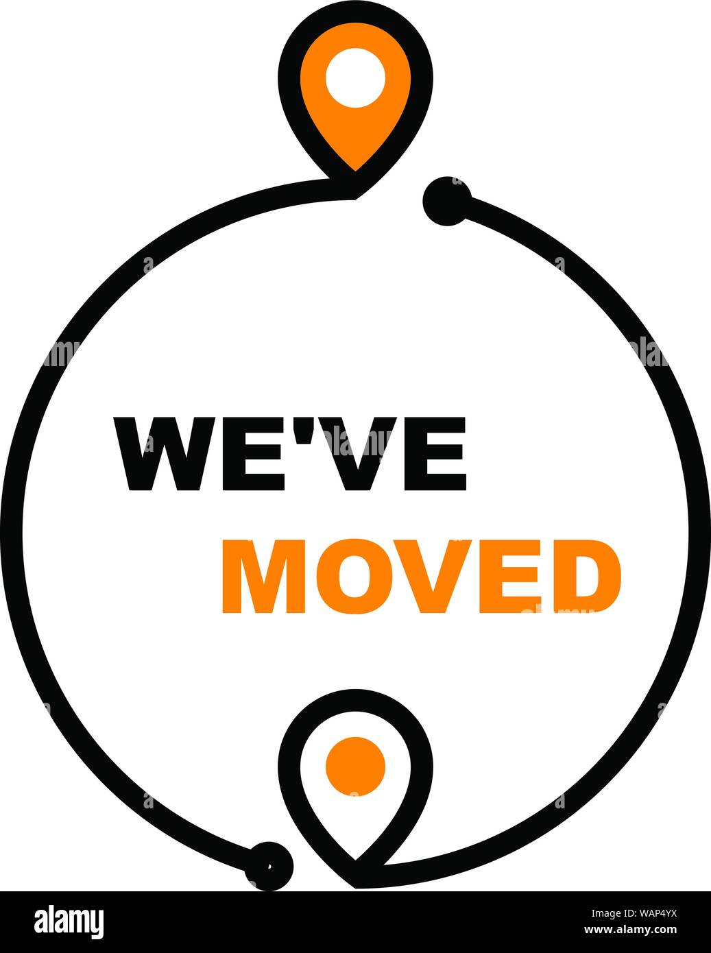 We have moved - office relocation icon, business transfer and moving sign Stock Vector