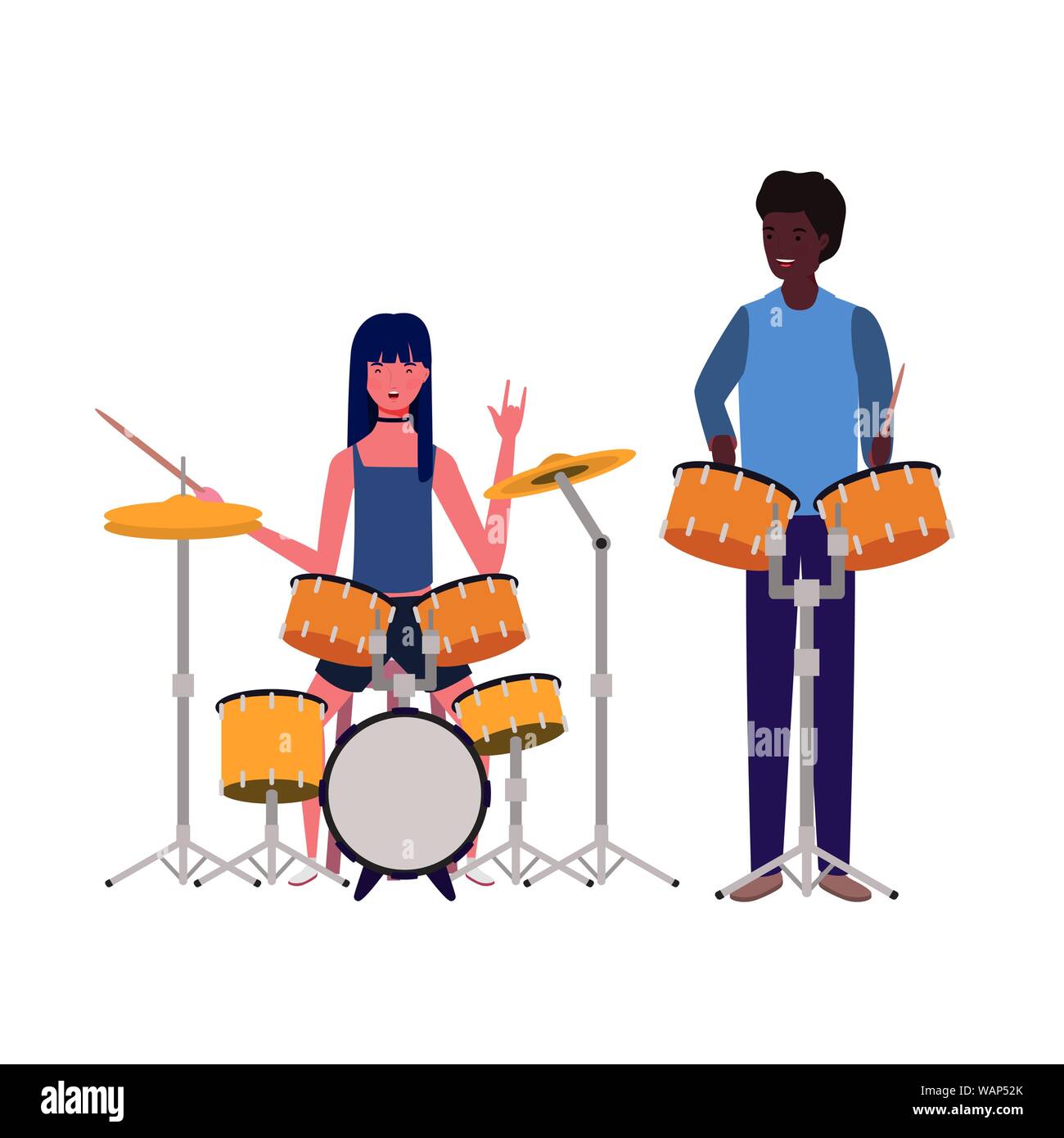 Two Person Instrument couple of people with musicals instruments on white background Stock ...