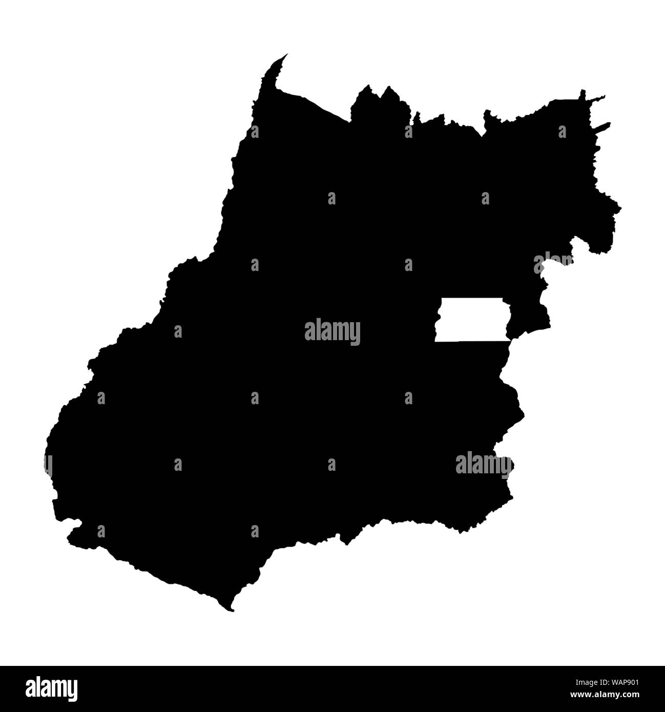 Goias State dark silhouette map isolated on white background, Brazil ...