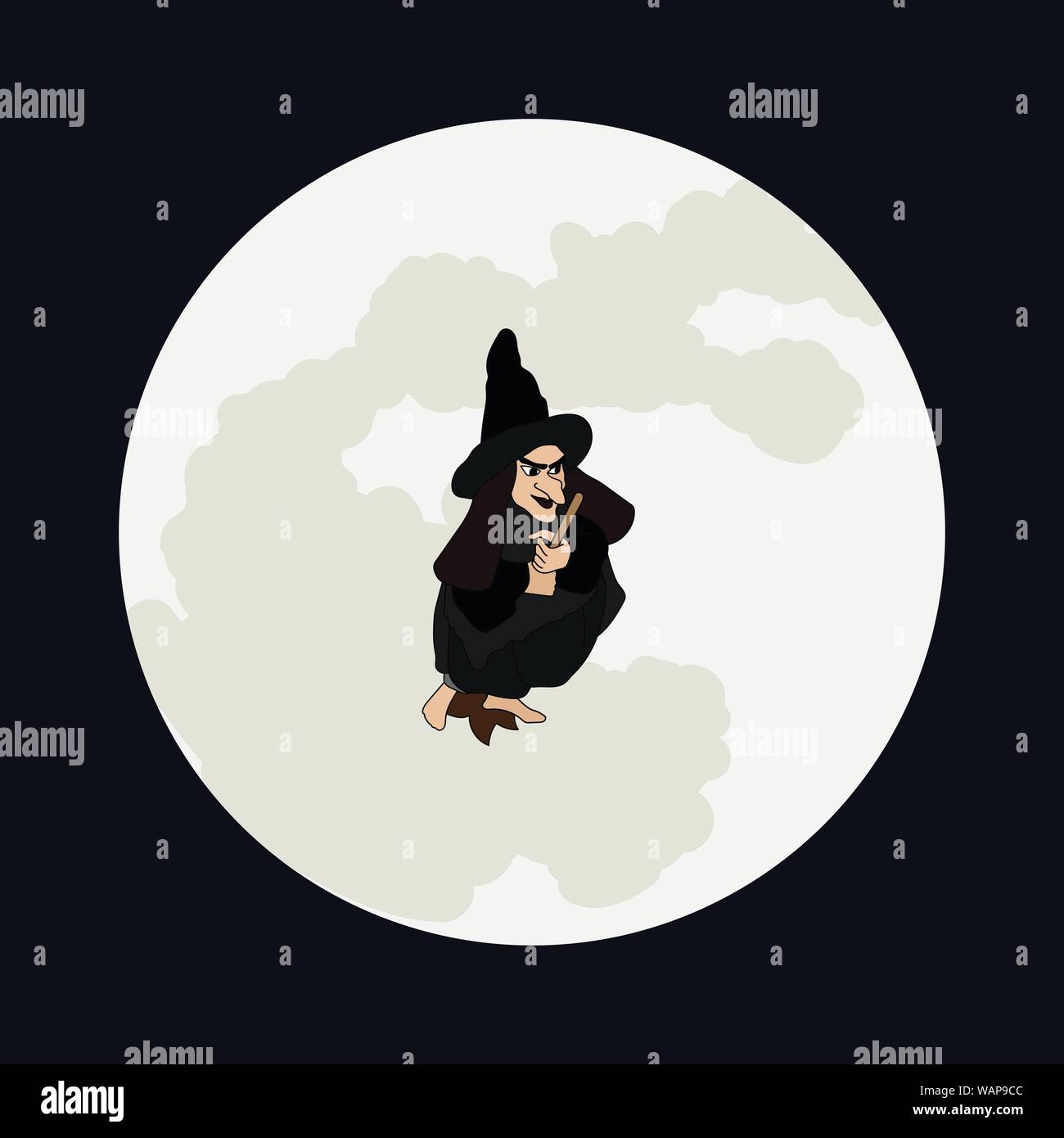 Vector Illustration Witch Flying On The Broomstick With White Full Moon Background Stock Vector Image Art Alamy