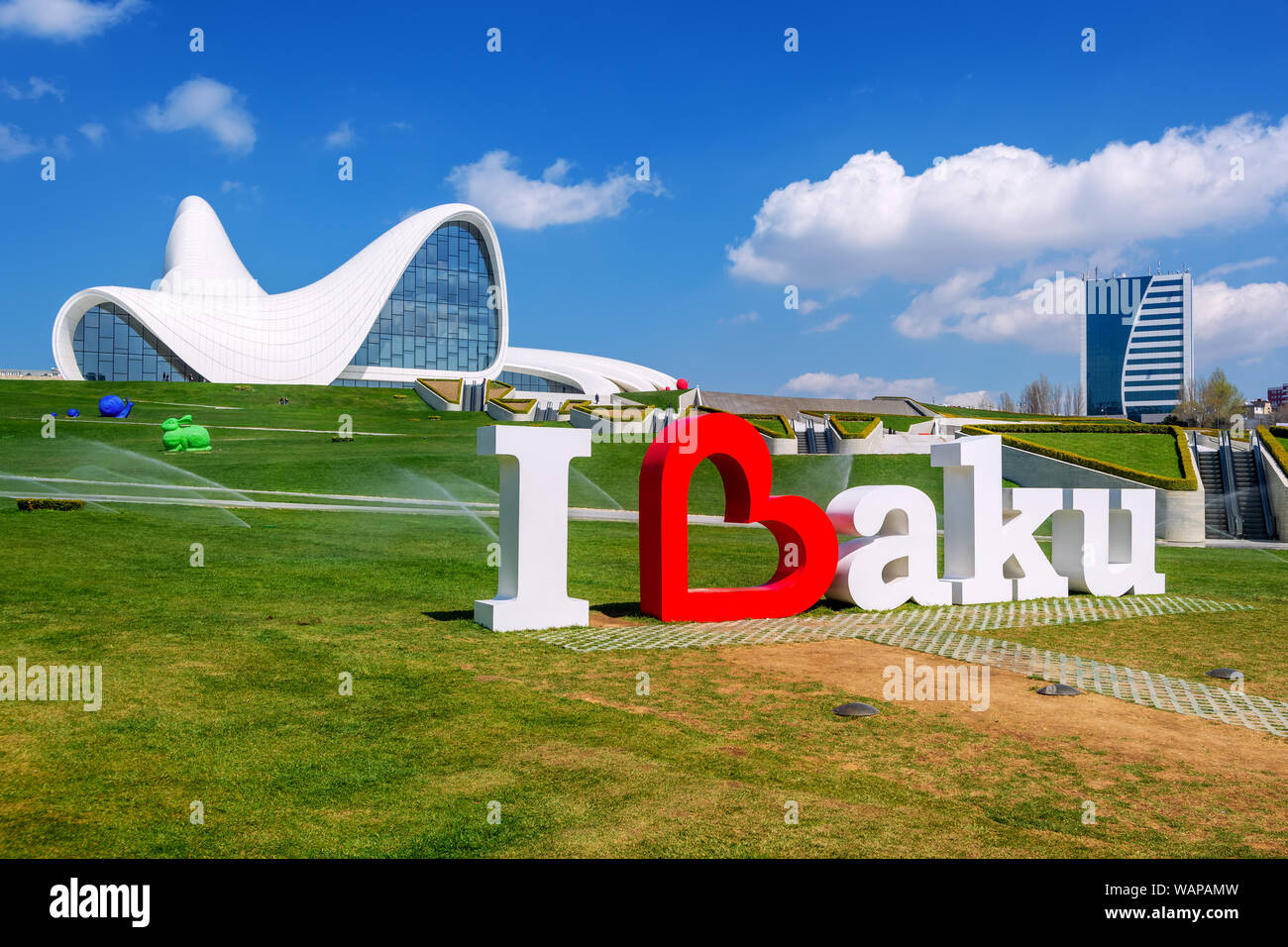 Baku, Azerbaijan - April 12, 2017 : Heydar Aliyev Centre building designed by famous architect Zaha Hadid. The Center is a symbol of Azerbaijan's prog Stock Photo