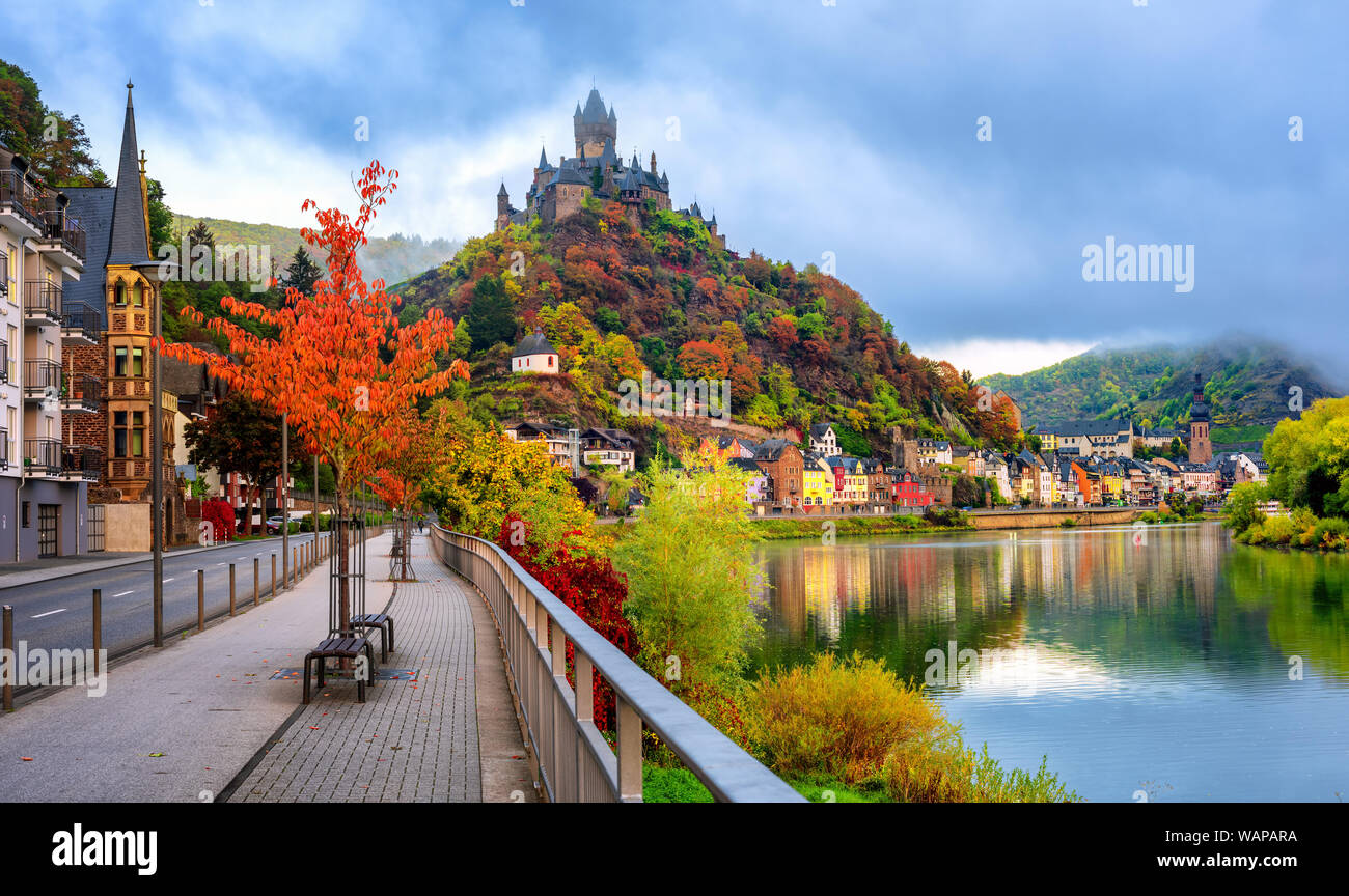 Cochem historical romantic town on Moselle river valley, Germany, in red autumn colors Stock Photo