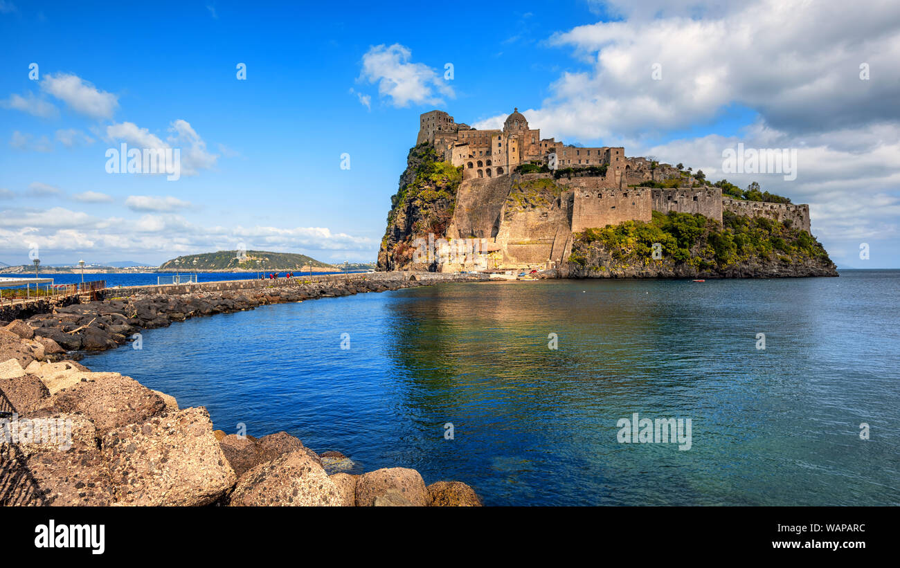 Aragonese castle is the most visited historical landmark on Ischia island in Gulf of Naples, Italy Stock Photo