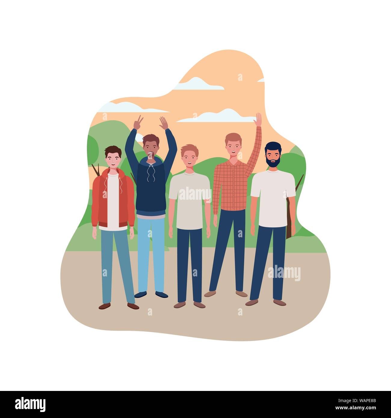 young men standing with landscape background Stock Vector Image & Art ...