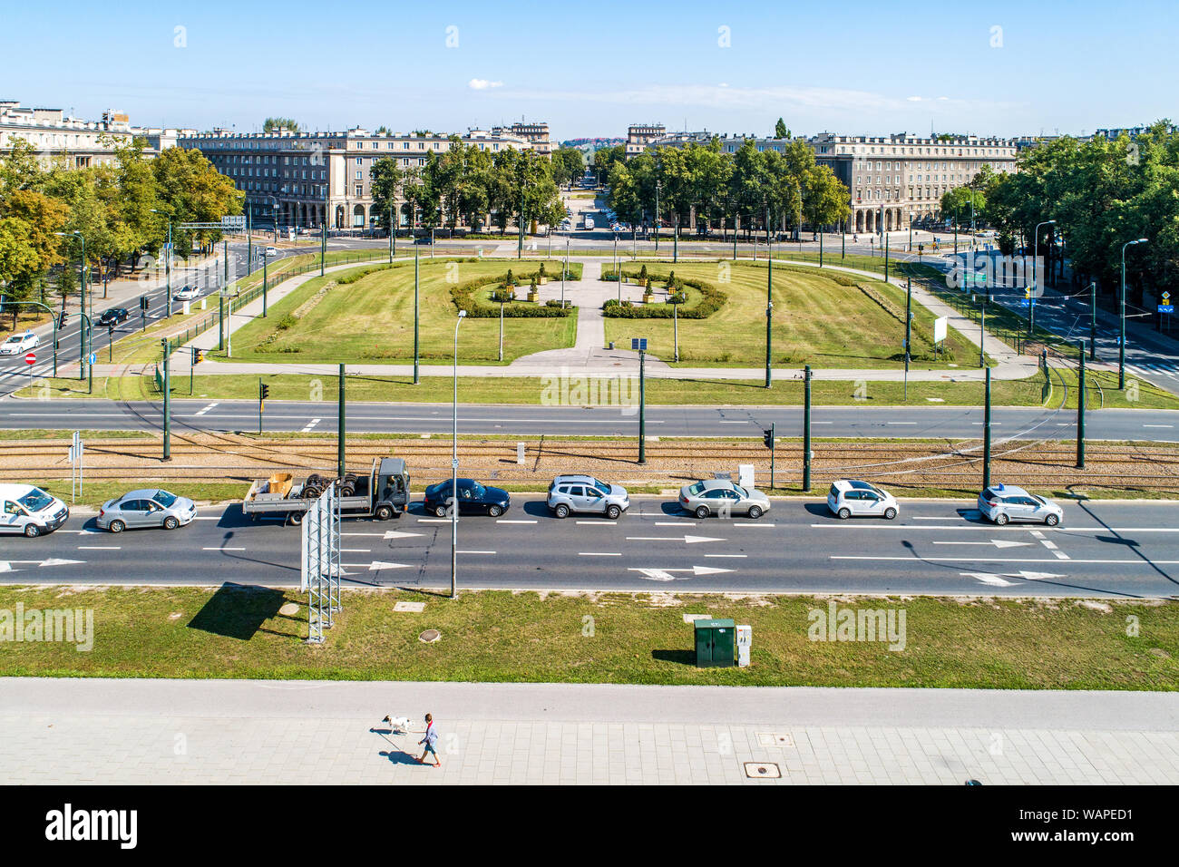 Kraków, Poland.  Aerial panorama of Ronald Reagan Central Square in Nowa Huta. One of two entirely planned and build socialist realist towns in the wo Stock Photo