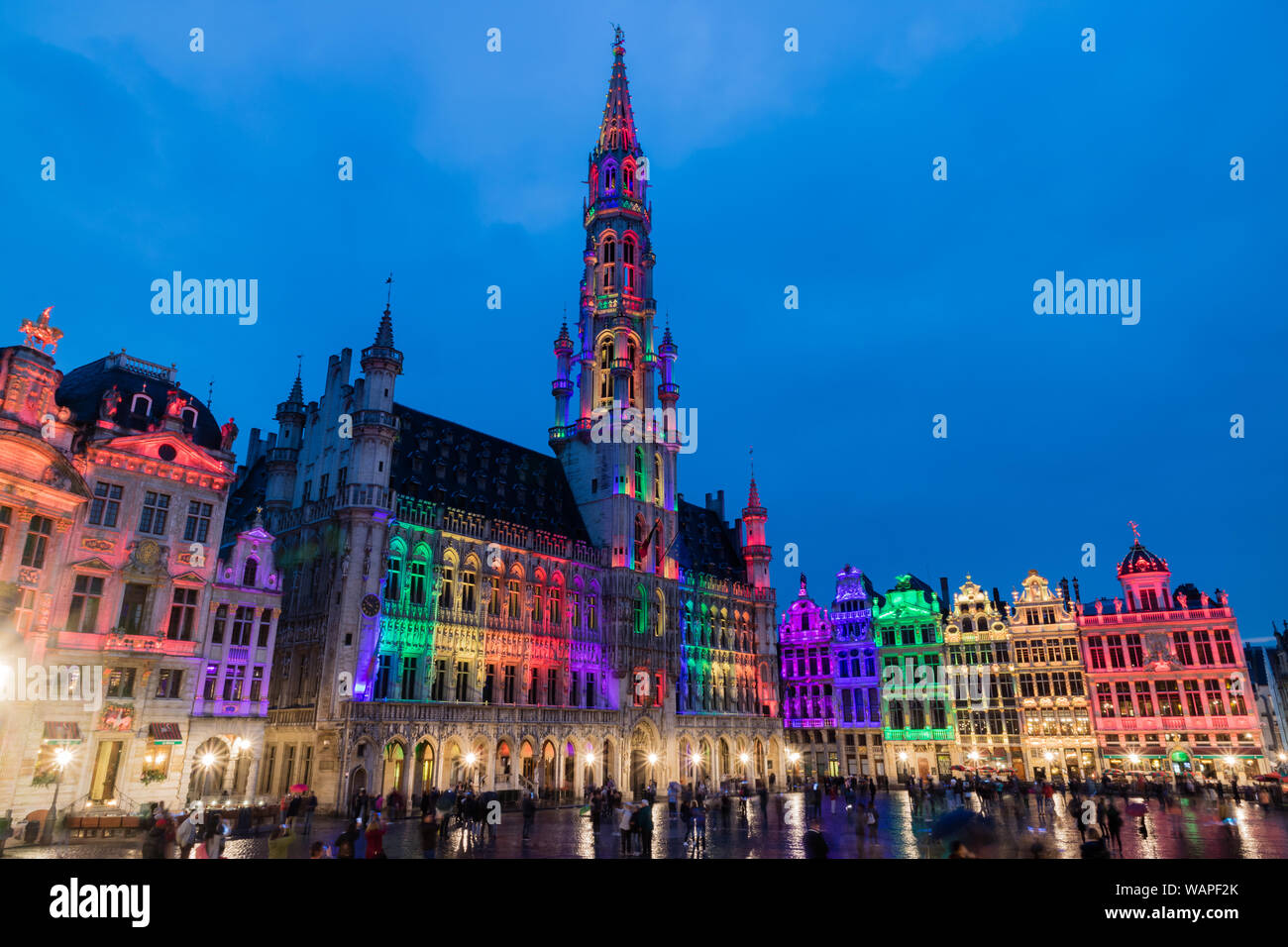 Brussels Grand Place By Night And Its Multi Colour Show Stock Photo - Alamy