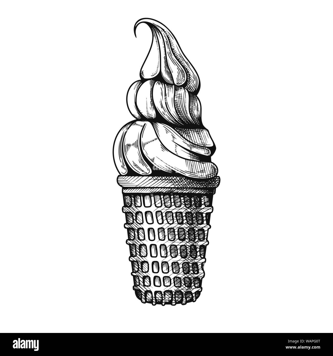 Realistic Sketch In A Waffle Cone Vector Illustration In Sketch Style Stock Vector Image Art Alamy