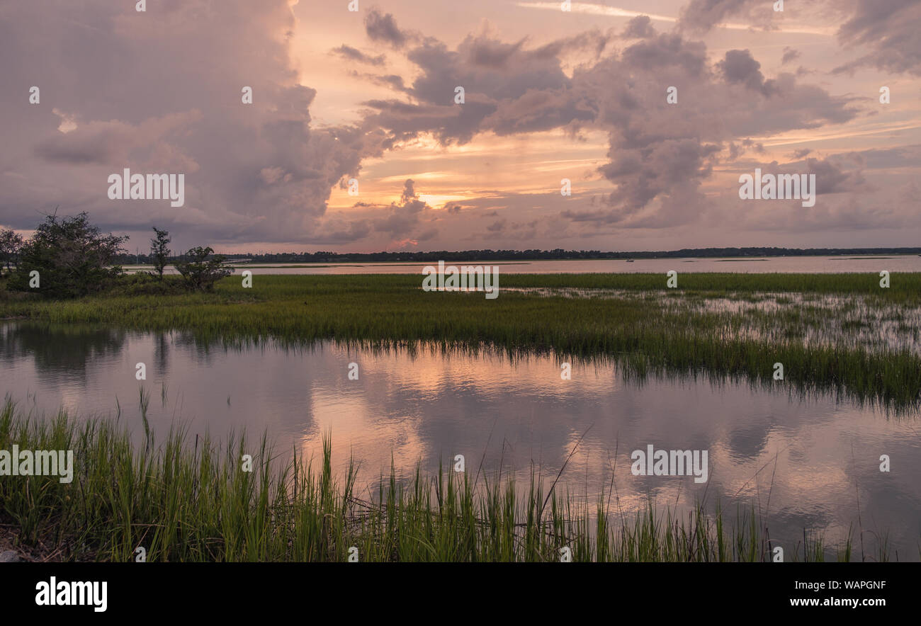 Pinckney Island, South Carolina, USA - July 23, 2018: Sunset on Pinckney Island, a small nature reserve in South Carolina Stock Photo