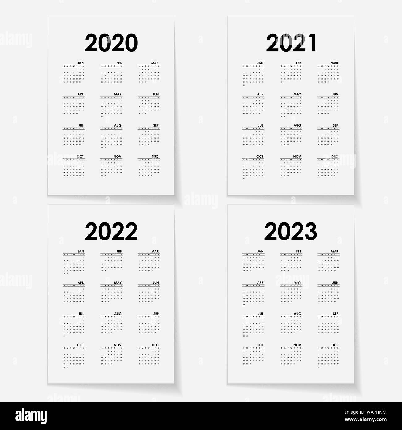 Calendar 2020, 2021,2022 and 2023 Calendar template.Calendar design.Yearly  calendar vector design stationery template.Vector illustration Stock Vector  Image & Art - Alamy