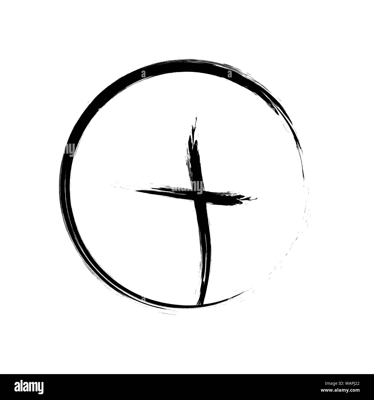Christian cross icon in the circle. Black christian cross sign isolated on white background. Vector illustration. Stock Vector