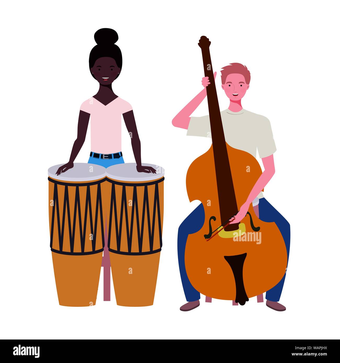 Two Person Instrument couple of people with musicals instruments on white background Stock ...