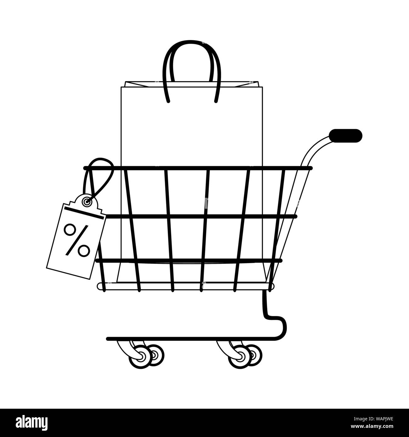 shopping retail sale store cartoon in black and white Stock Vector