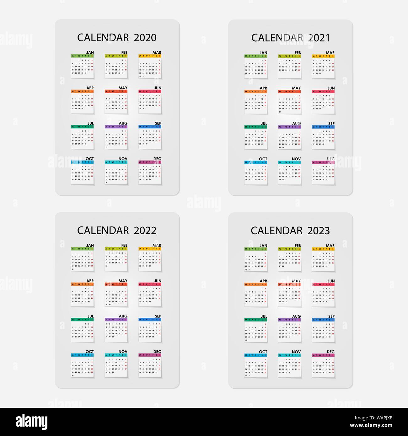 Calendar 2020 2021 2022 And 2023 Calendar Template Calendar Design Yearly Calendar Vector Design Stationery Template Vector Illustration Stock Vector Image Art Alamy