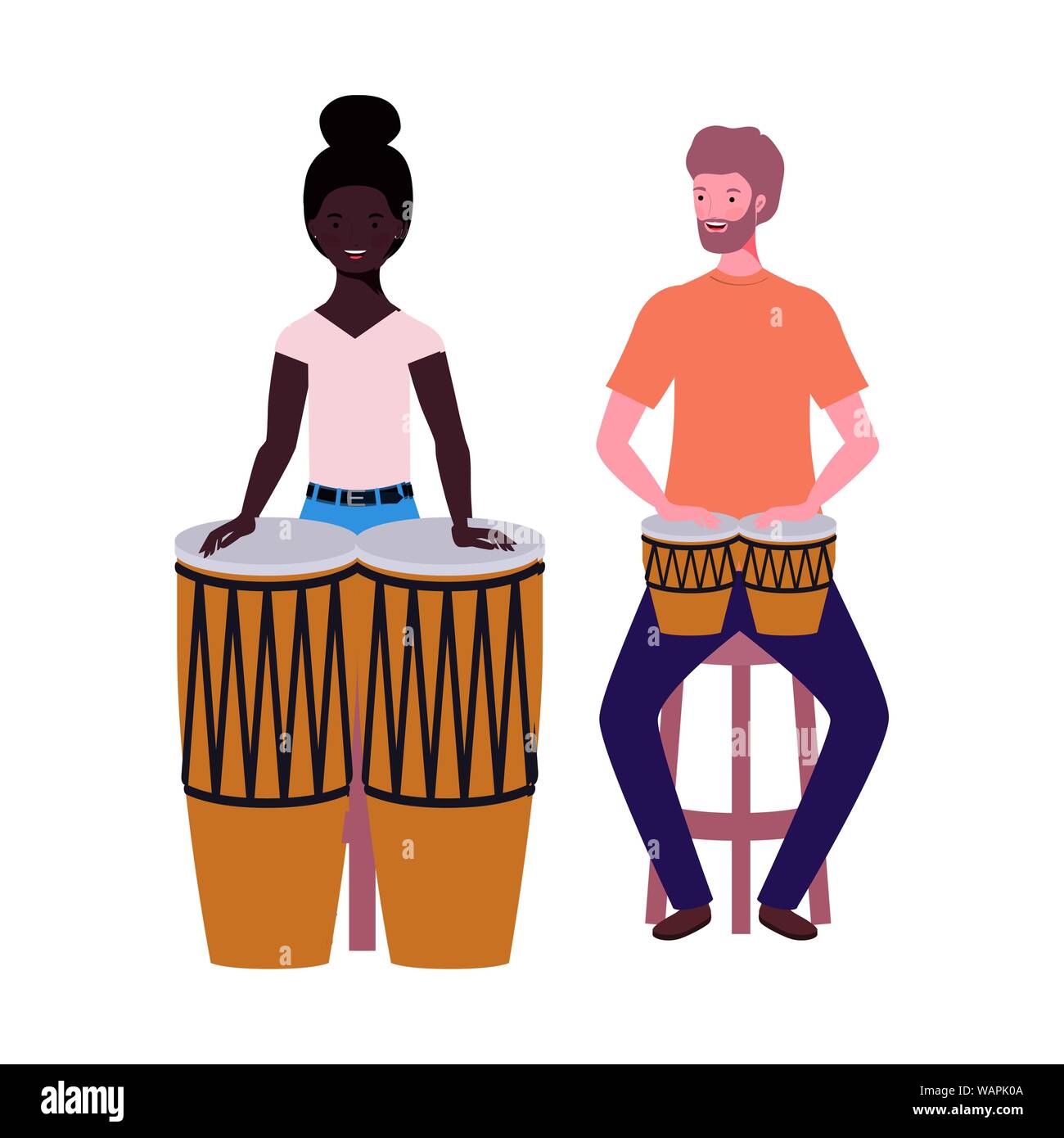 Two Person Instrument couple of people with musicals instruments on white background Stock ...