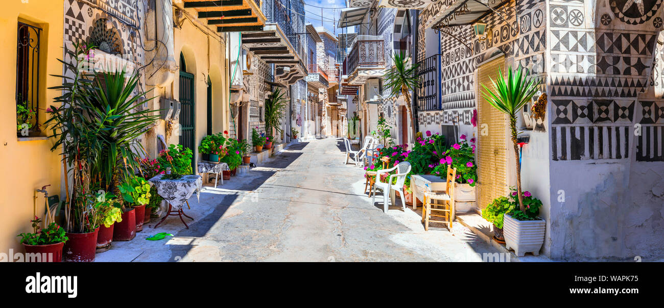 Old streets of Pyrgi village,Chios island,Greece Stock Photo