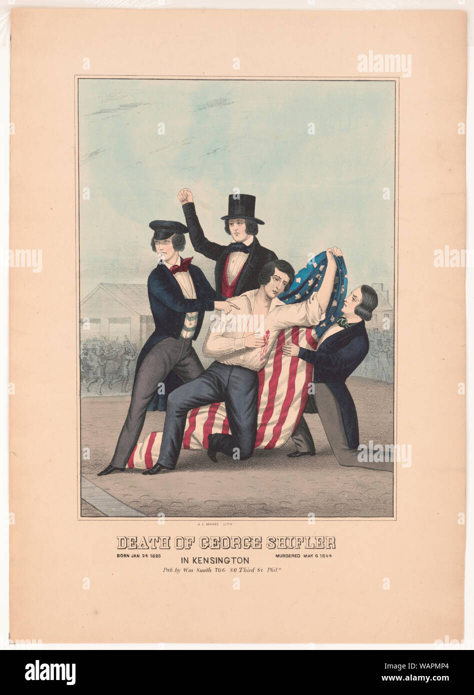 Death of George Shifler. Born Jan 24 1825 murdered May 6, 1844 in Kensington / J.L. Magee lith. Stock Photo
