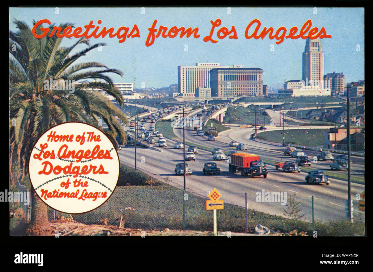 Post Card circa 1958 for Los Angeles,California announcing the city as the  new home of the Dodgers after moving from Brooklyn Stock Photo - Alamy