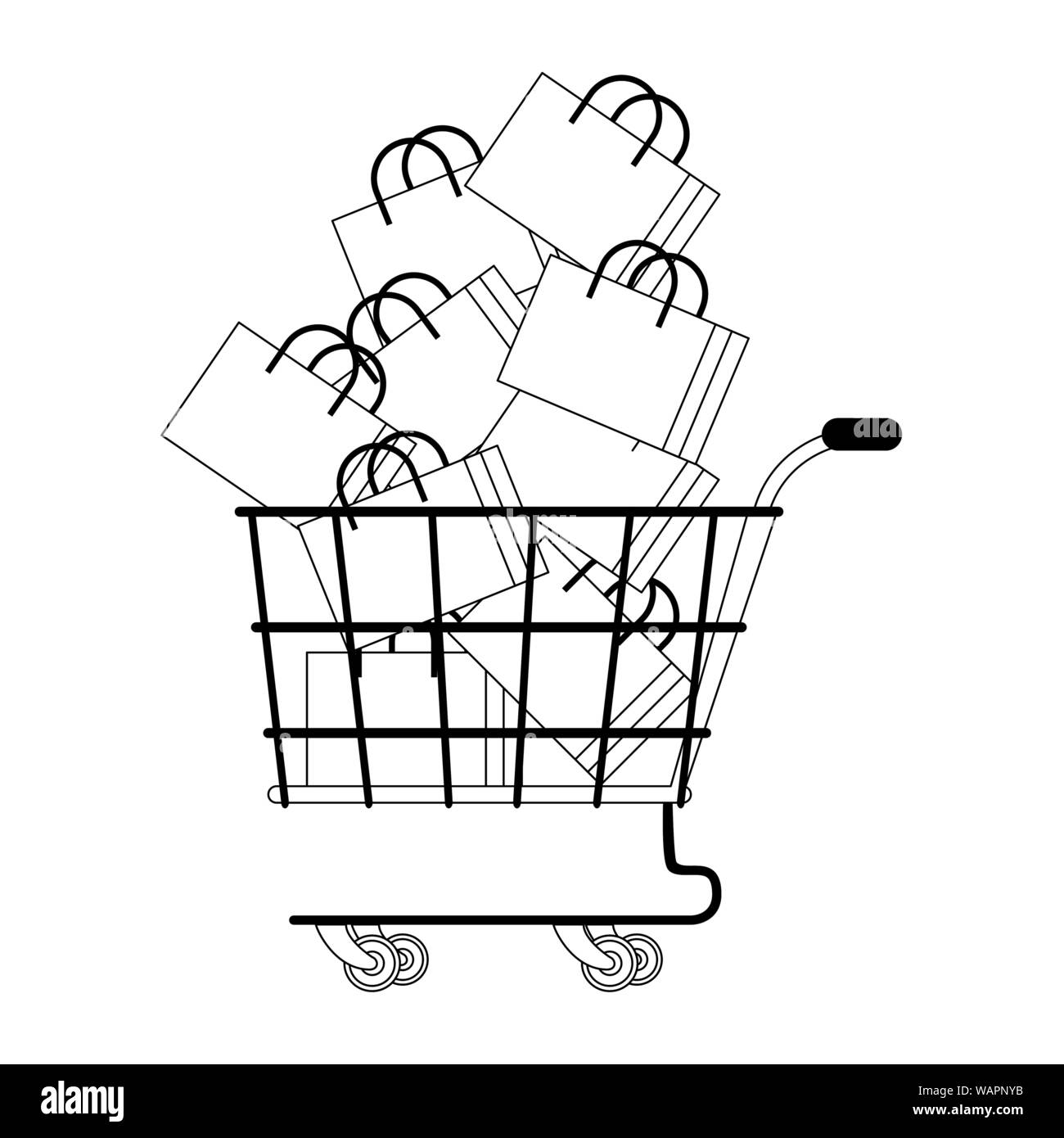 shopping retail sale store cartoon in black and white Stock Vector