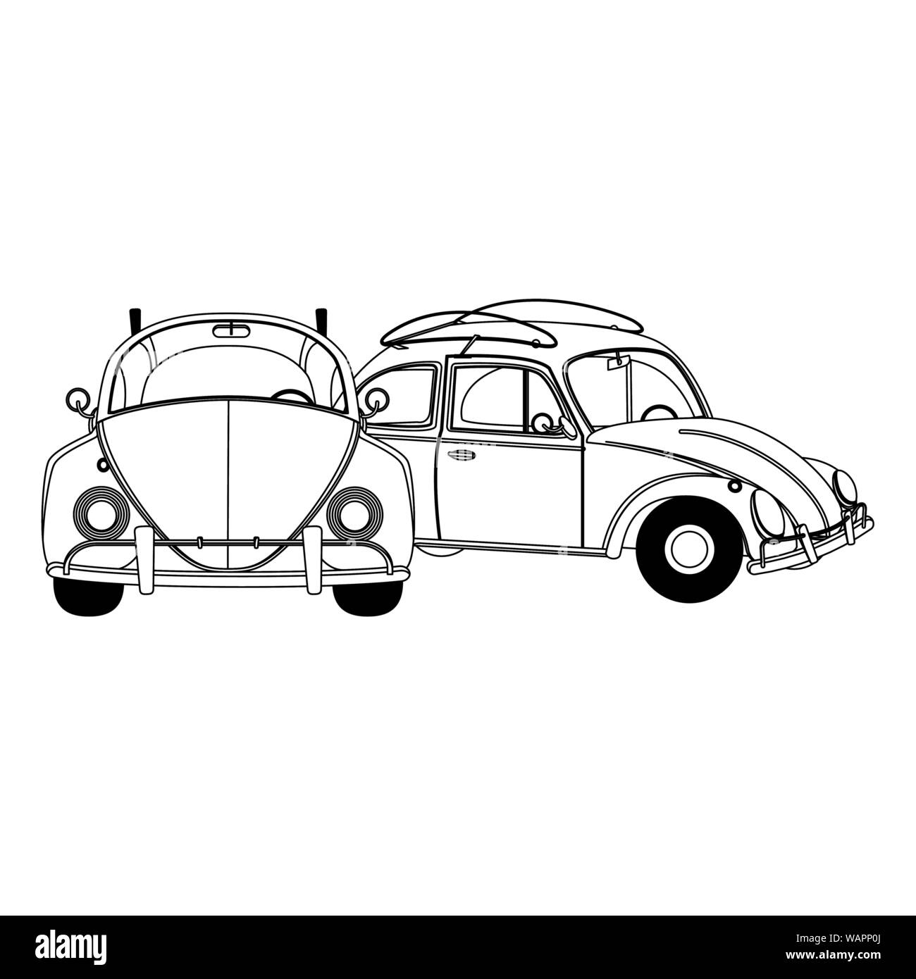 vintage retro classic cars cartoon in black and white Stock Vector