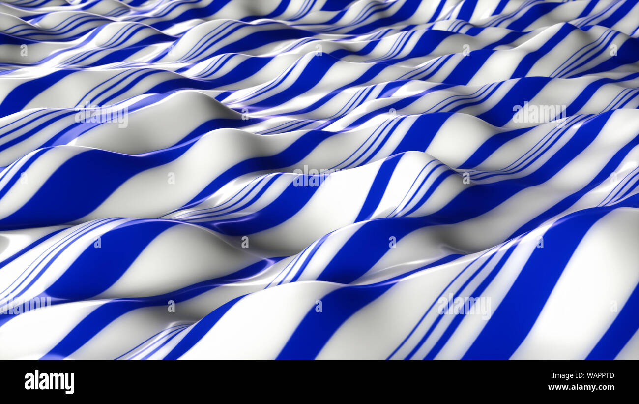 An illustration of a white and blue peppermint candy sheet. wavy background with blue and white stripes. Stock Photo
