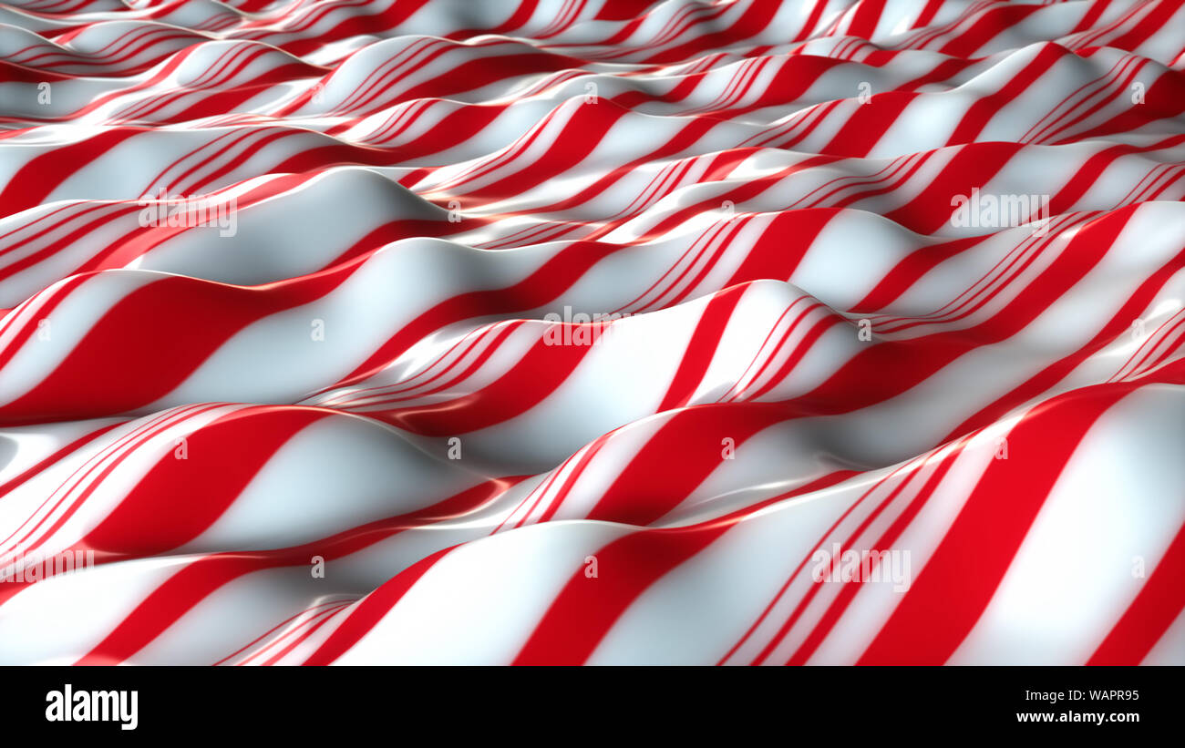 An illustration of a white and red peppermint candy sheet. wavy background with red and white stripes. Stock Photo