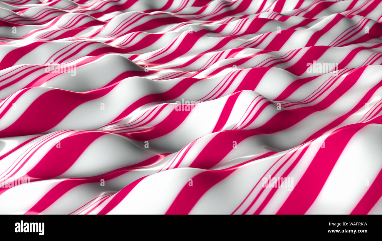 An illustration of a white and pink peppermint candy sheet. wavy background with pink and white stripes. Stock Photo