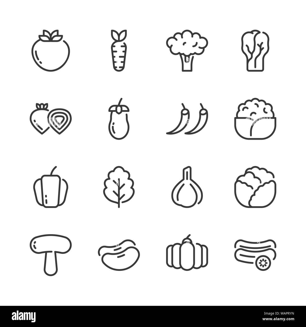 Vegetable simple outline icon set.Vector illustration Stock Vector