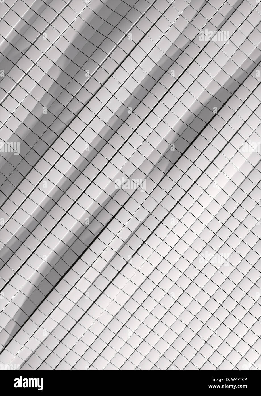 Wavy Banding Cubes Tiles Diagonal Background Pure White with free space for texte. A4 cover. Stock Photo