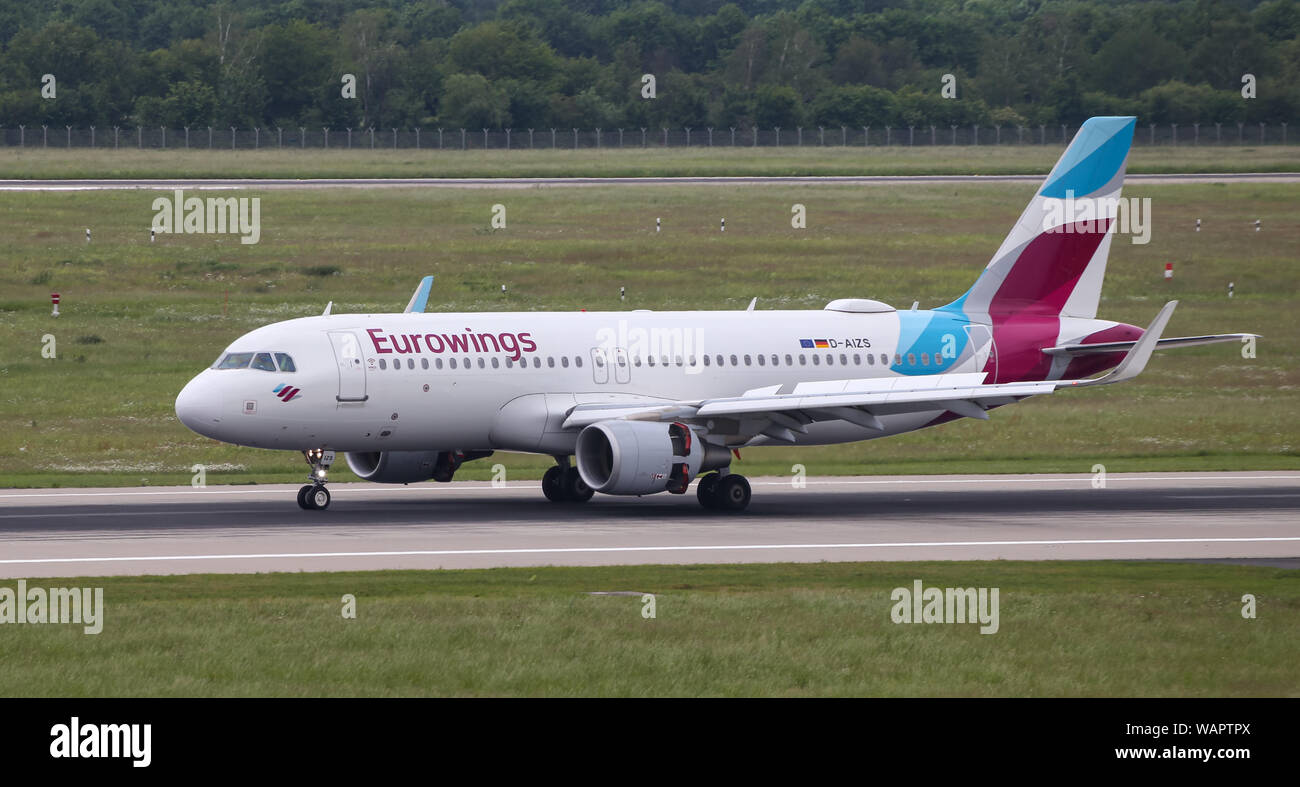 DUSSELDORF, GERMANY - MAY 26, 2019: Eurowings Airbus A320-214 (CN 5557) taxi in Dusseldorf Airport. Stock Photo